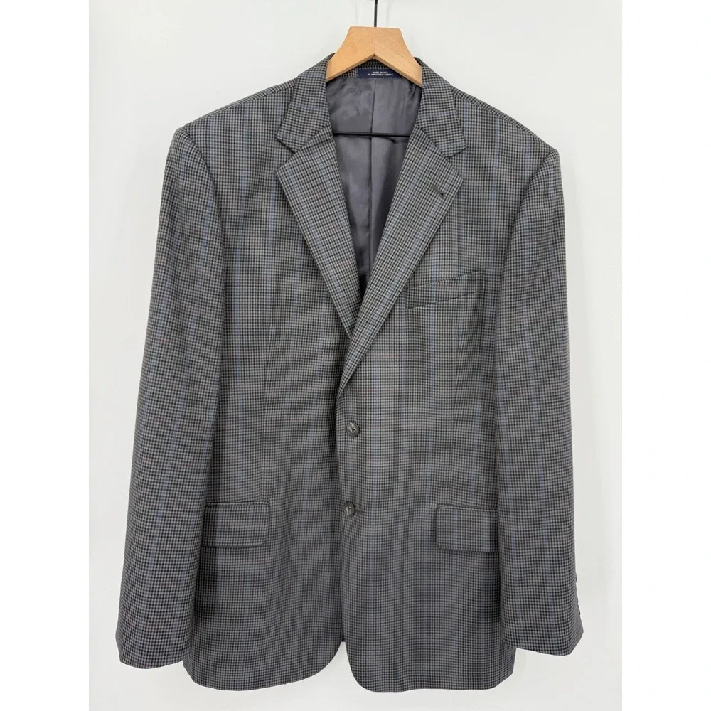 Joseph Abboud Sport Coat Mens 44L Blue Gray Check Wool Blazer Jacket Made USA - Picture 2 of 11